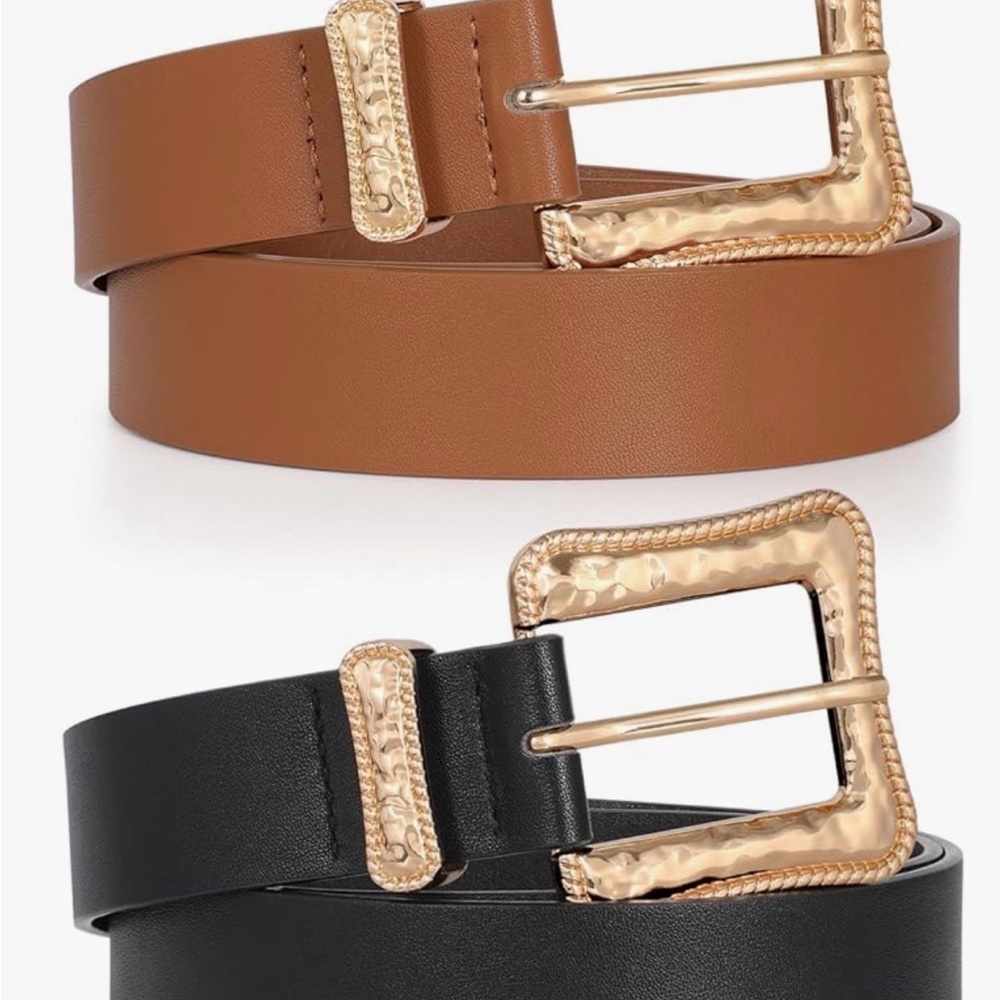 Stylish Black and Brown Leather Belts with Gold Buckle